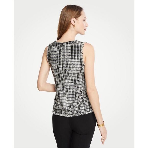 Ann Taylor Fringe Tweed Shell Sleeveless Black/White Top Sz 0 - Picture 3 of 13